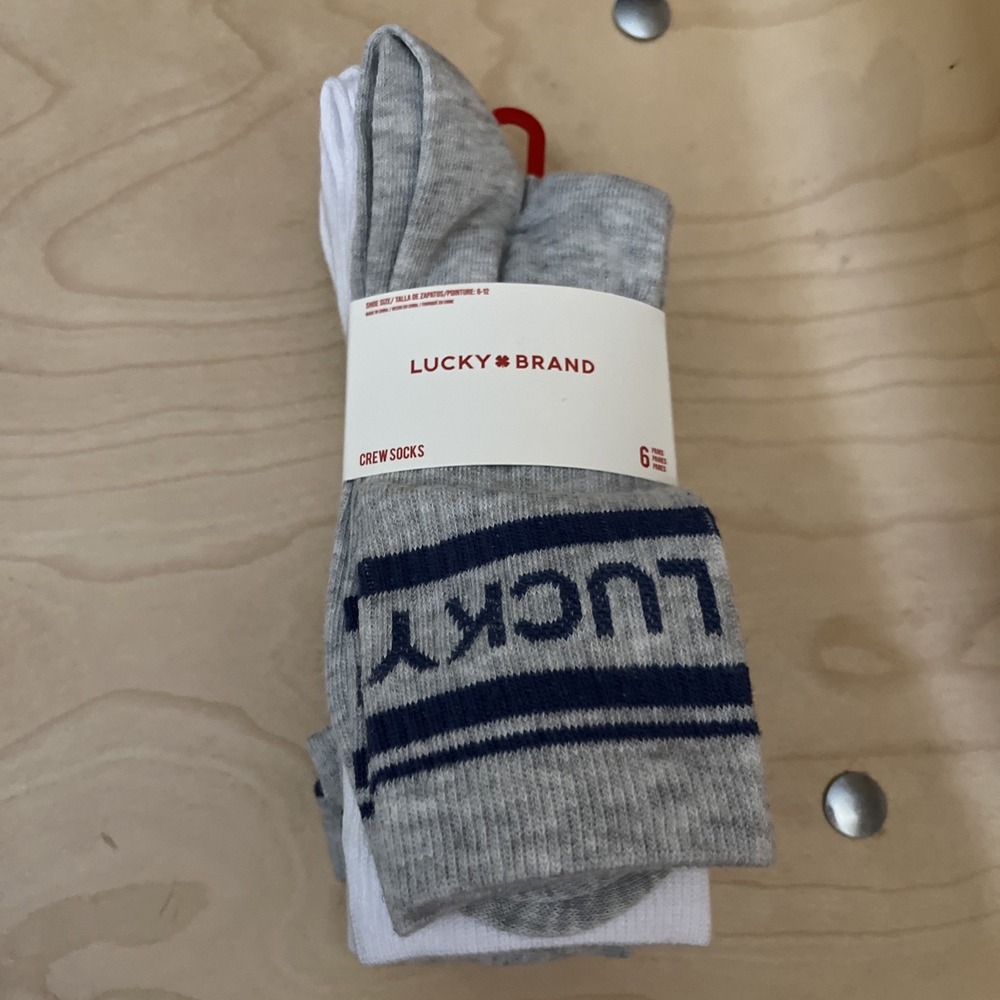 Lucky Brand 6 Pair Men's Crew Socks Assorted White/gray